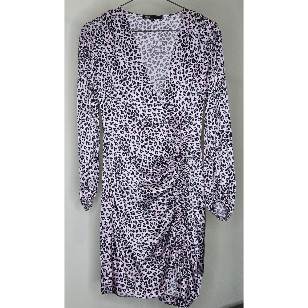 Maje Cinched Mini Dress Pink Leopardβ Animal Print Size 36 Small